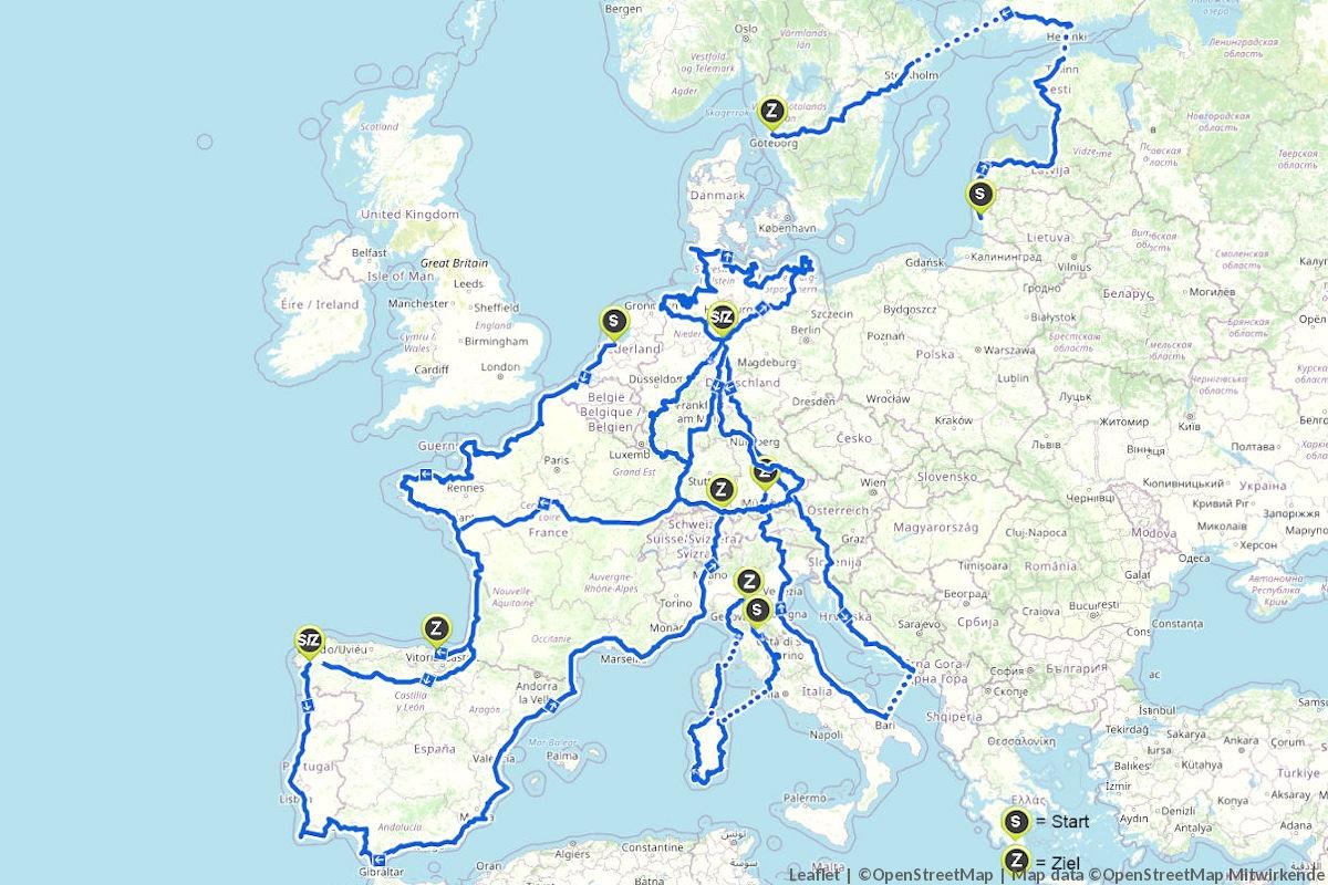 Radtouren durch Europa Tourenverlauf von 2009 bis 2022