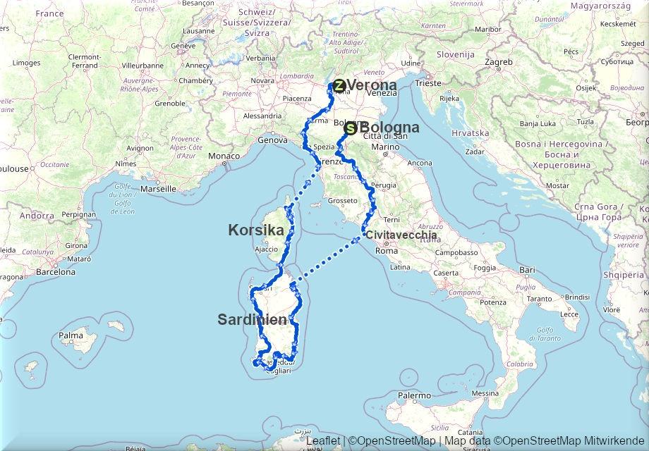 Streckenverlauf der Italientour