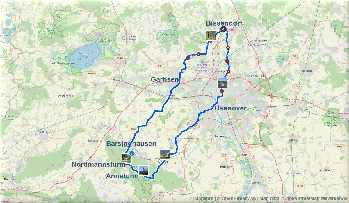 Streckenverlauf Deisterrunde mit Nordmannsturm und Annaturm