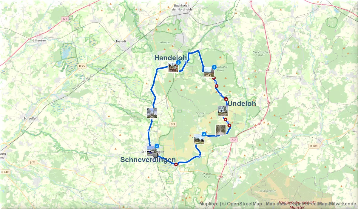 Streckenverlauf Lüneburger Heide mit dem Startpunkt Schneverdingen