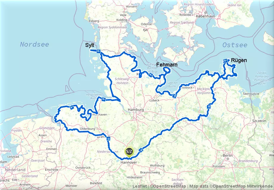 Tourverlauf 2020 - Ostseeküste Nordseeküste